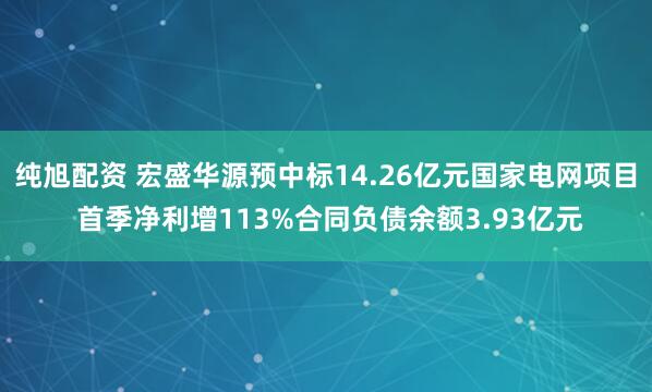 纯旭配资 宏盛华源预中标14.26亿元国家电网项目 首季净利增113%合同负债余额3.93亿元