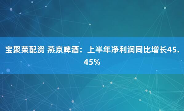 宝聚荣配资 燕京啤酒：上半年净利润同比增长45.45%