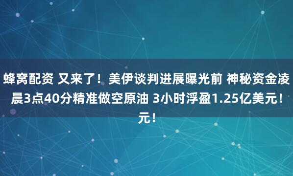 蜂窝配资 又来了！美伊谈判进展曝光前 神秘资金凌晨3点40分精准做空原油 3小时浮盈1.25亿美元！
